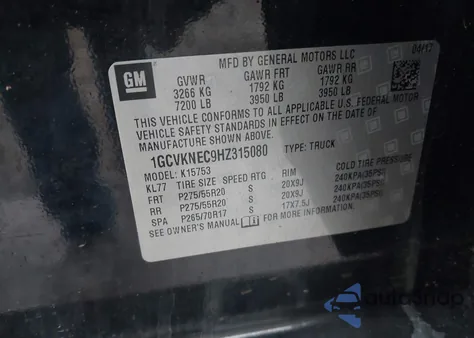 2017 Chevrolet Silverado 1500 Wt z USA, uszkodzony, nr VIN 1GCVKNEC9HZ315080